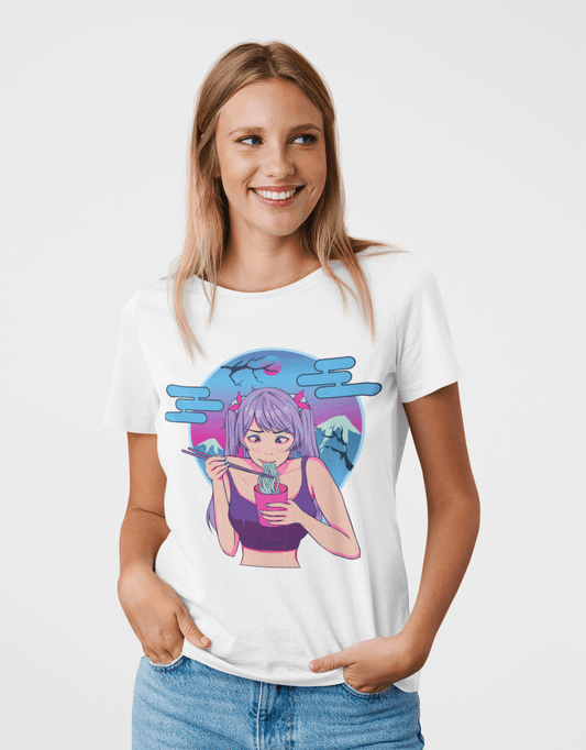 Anime Foodie Girl White T-Shirt For Women - ATOM