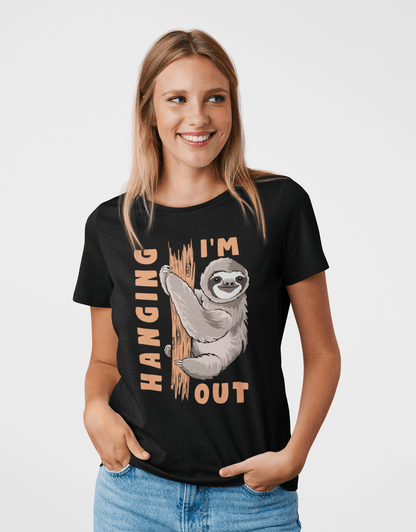 I Am Hanging Out Black T-Shirt For Women - ATOM