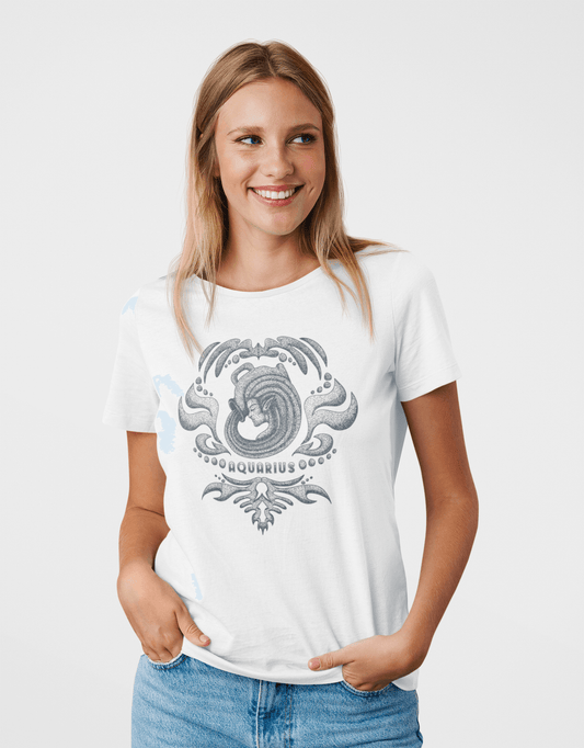 Aquarius Vintage White T-Shirt For Women - ATOM