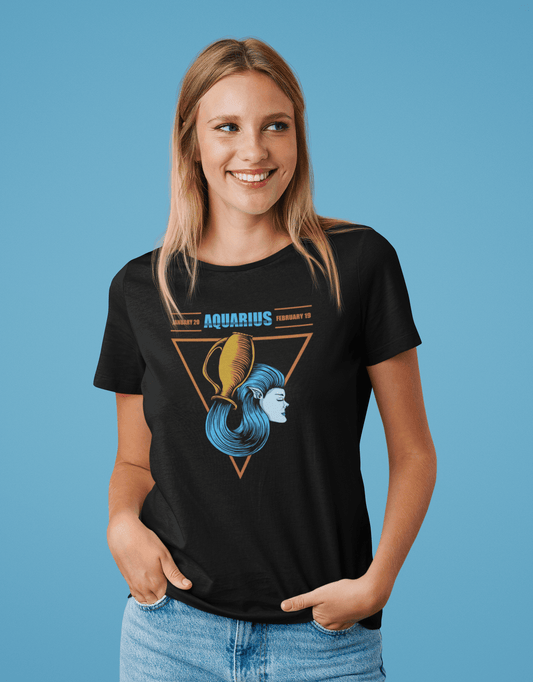 Aquarius Illustration Black T-Shirt For Women - ATOM