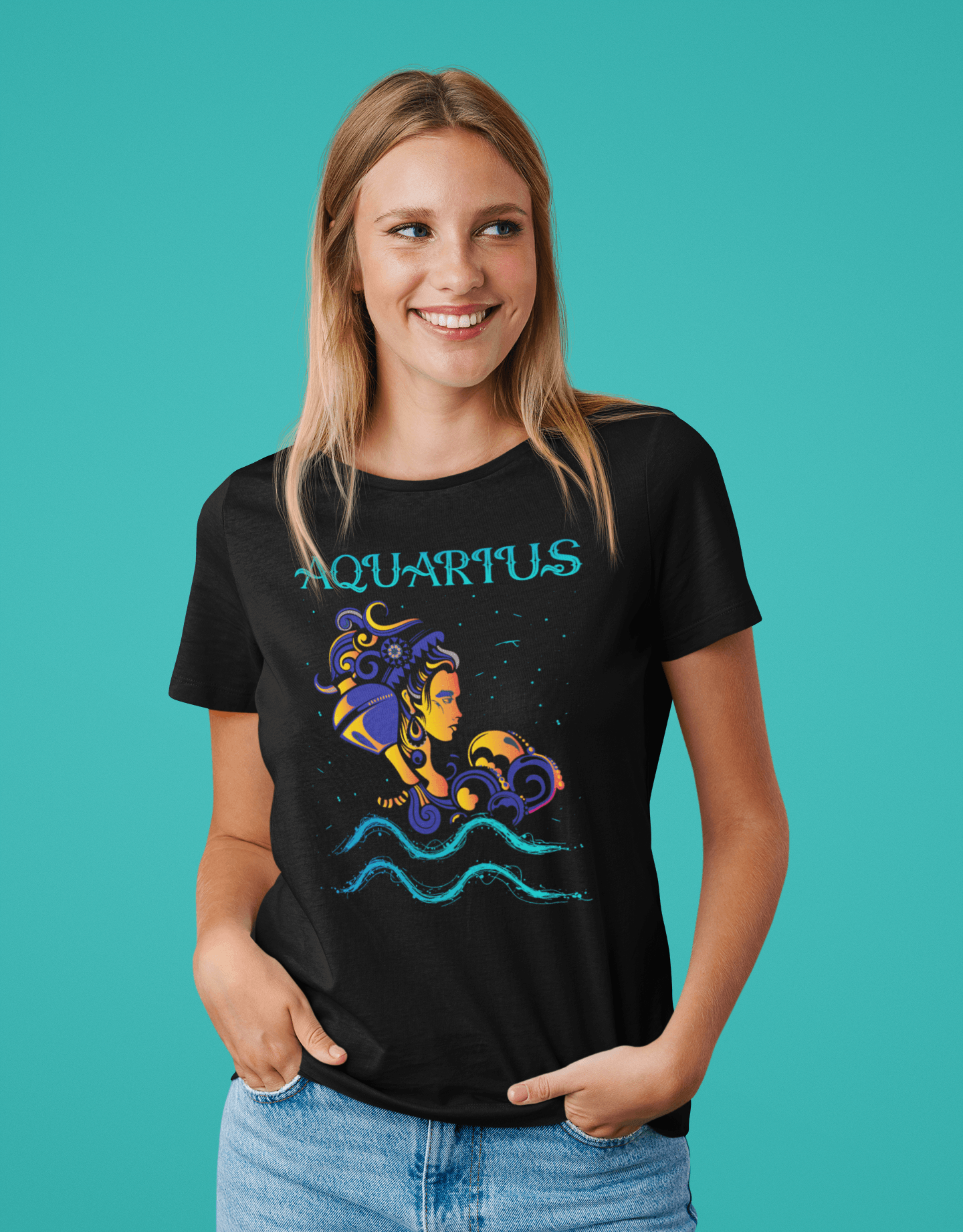 Aquarius Illustration 2 Black T-Shirt For Women - ATOM
