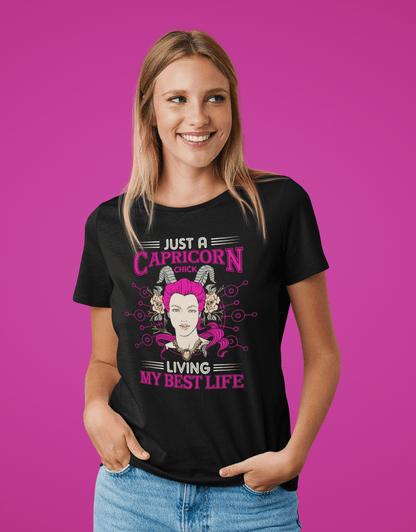 Just A Capricorn Chick Black T-Shirt For Women - ATOM