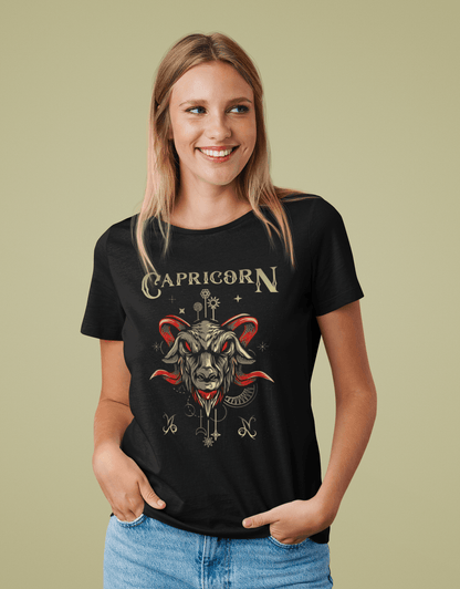 Capricorn Zodiac Black T-Shirt For Women - ATOM