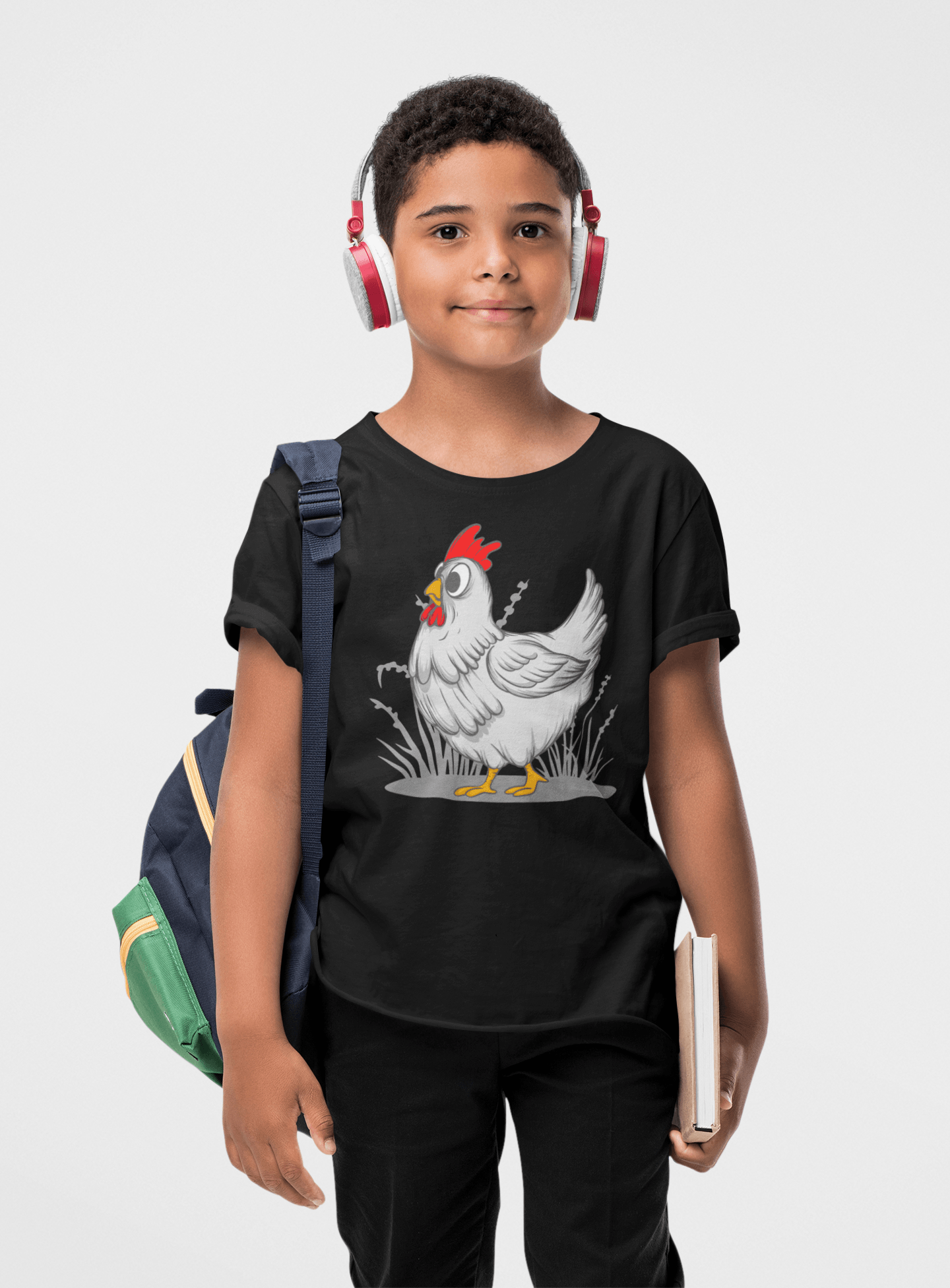 Grey Chicken Black T-Shirt For Boys - ATOM