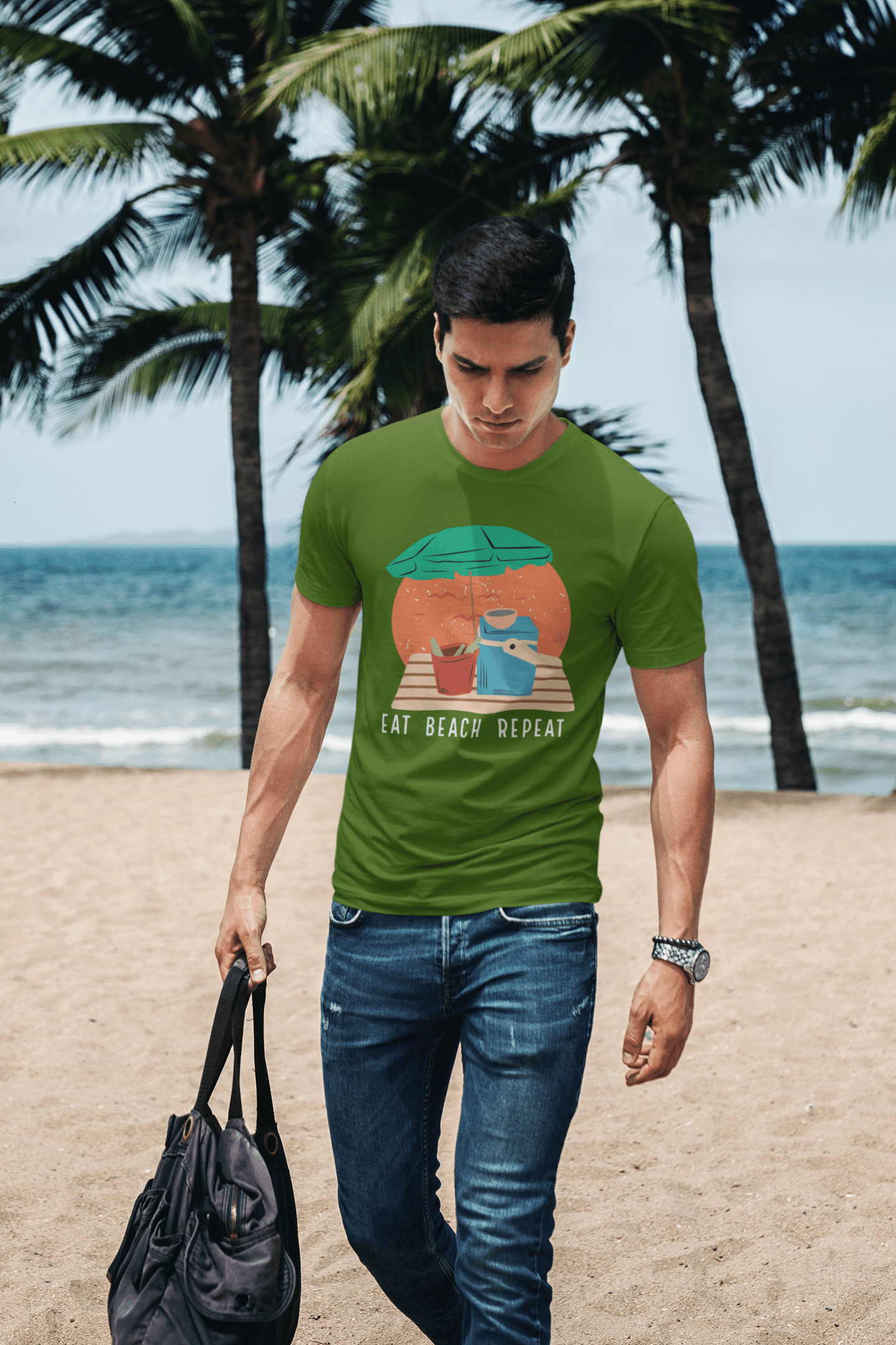 Eat Beach Repeat Green T-Shirt For Men - ATOM