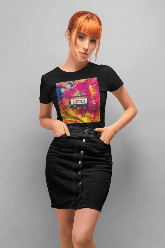 Cassette Black T-Shirt For Women - ATOM