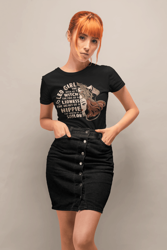 Leo Girl Black T-Shirt For Women - ATOM