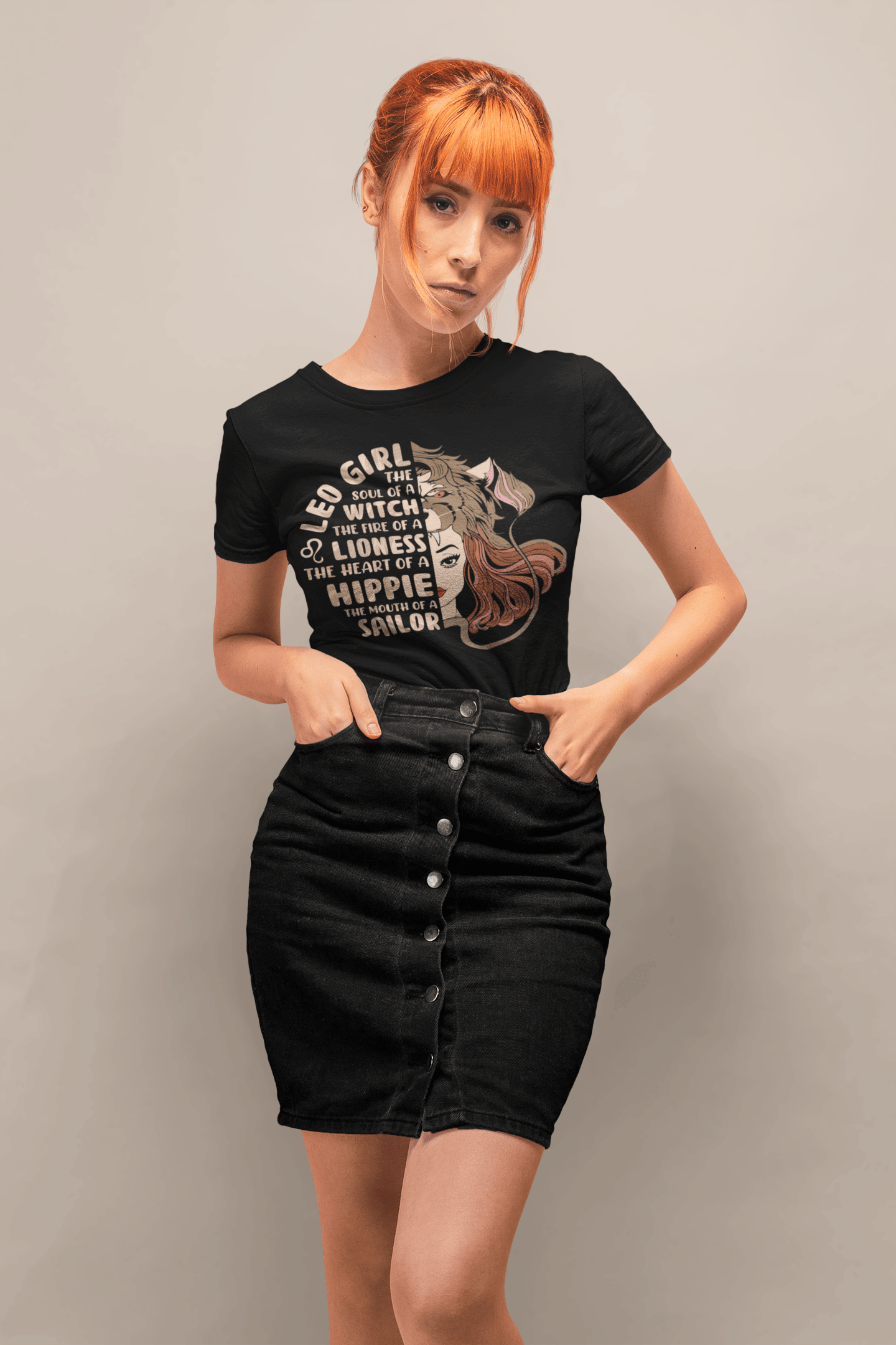 Leo Girl Black T-Shirt For Women - ATOM