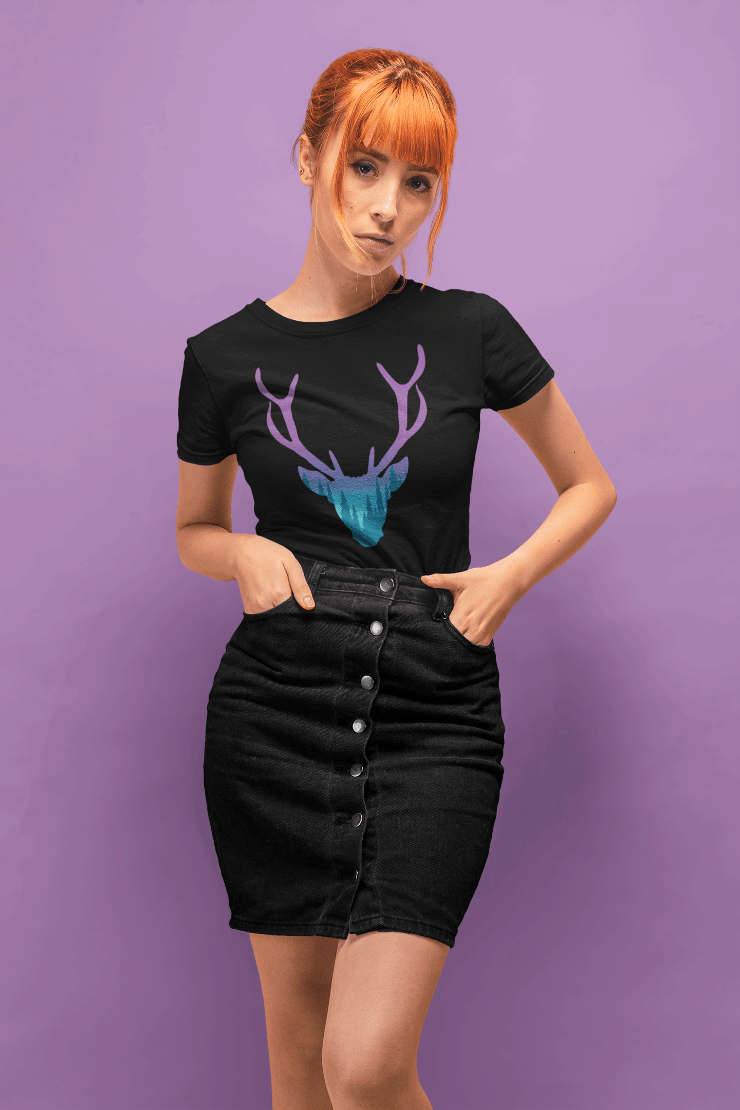 Deer Head Black T-Shirt For Women - ATOM