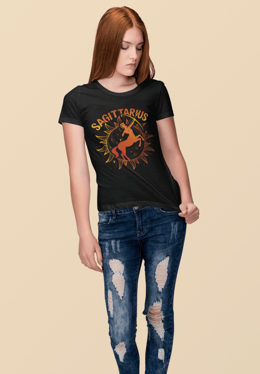 Sagittarius Black T-Shirt For Women - ATOM