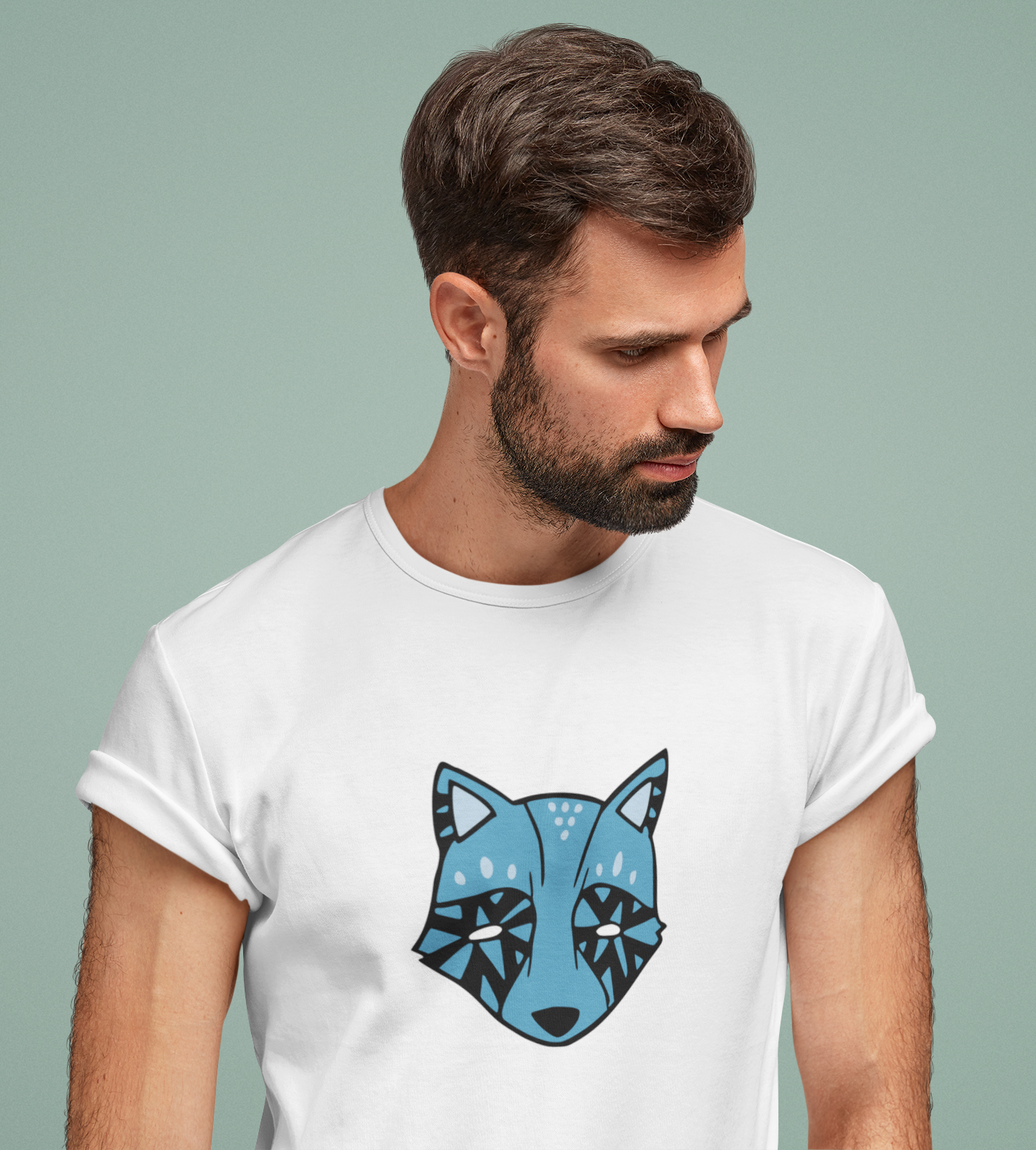 Blue Fox White Round Neck T-Shirt for Men