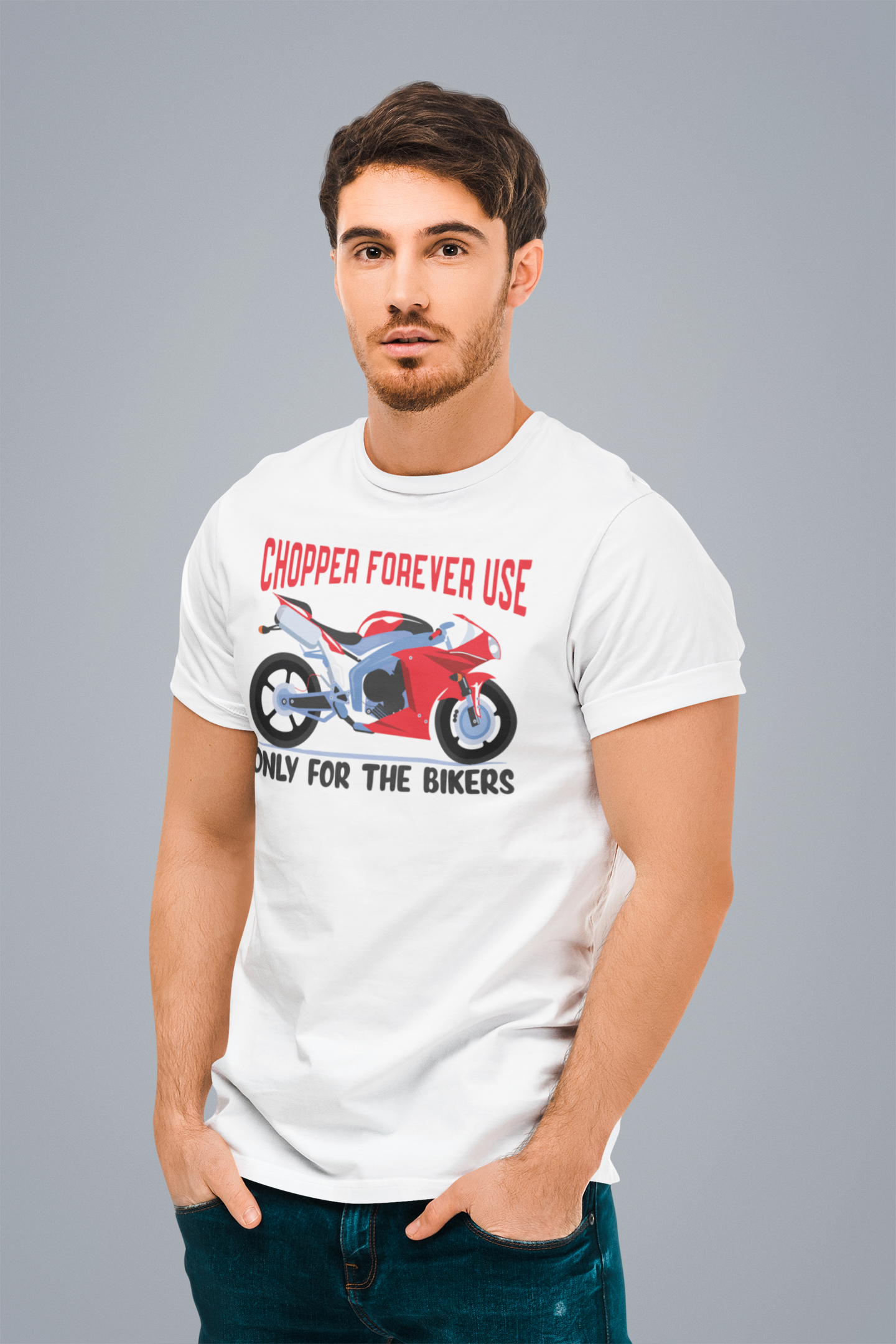 Chopper Only For Bikers White Round Neck T-Shirt for Men