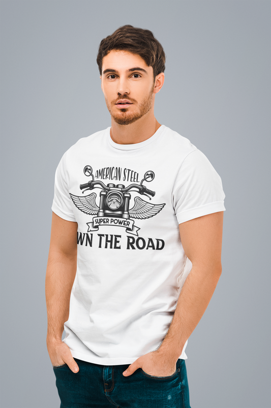 American Steel Super Power White Round Neck T-Shirt for Men