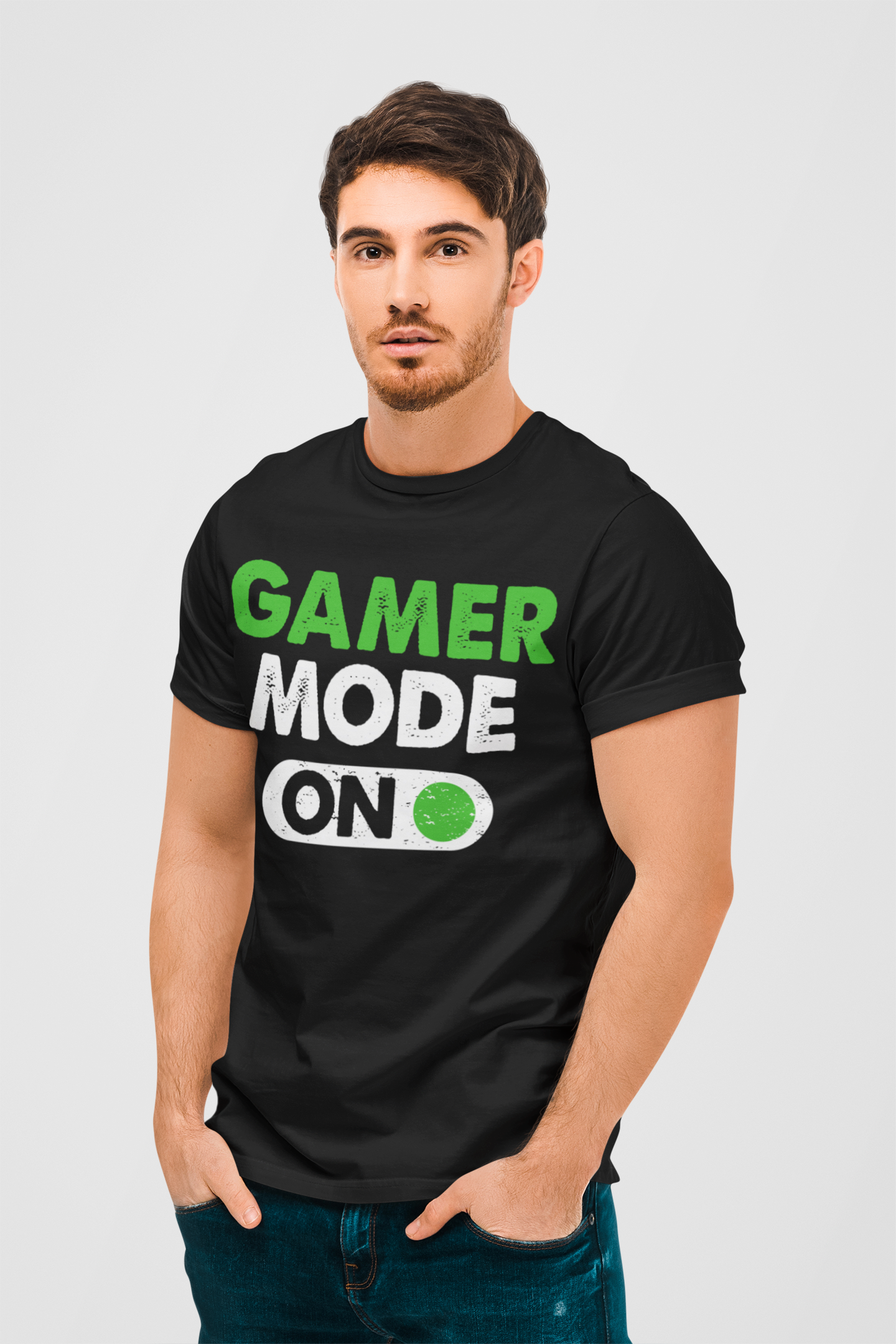 Gamer Mode On Black Round Neck T-Shirt for Men