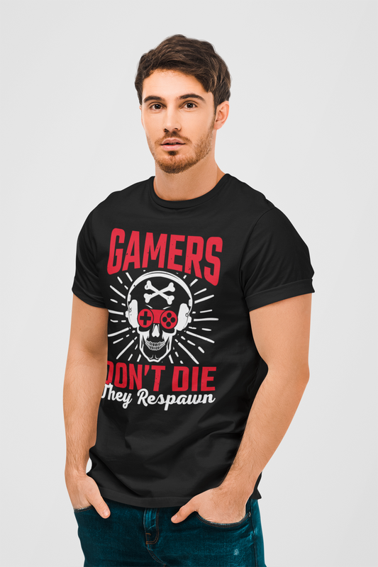 Gamers Dont Die Black Round Neck T-Shirt for Men