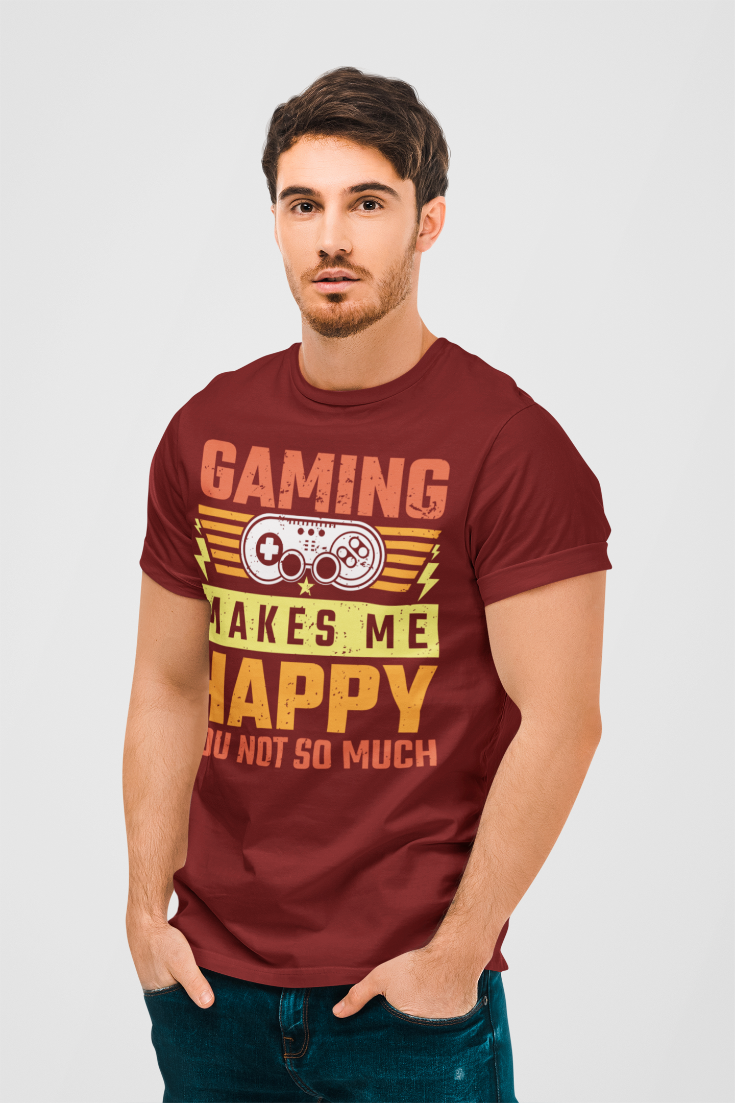 Gaming Makes Me Happy Marron Round Neck T-Shirt for Men