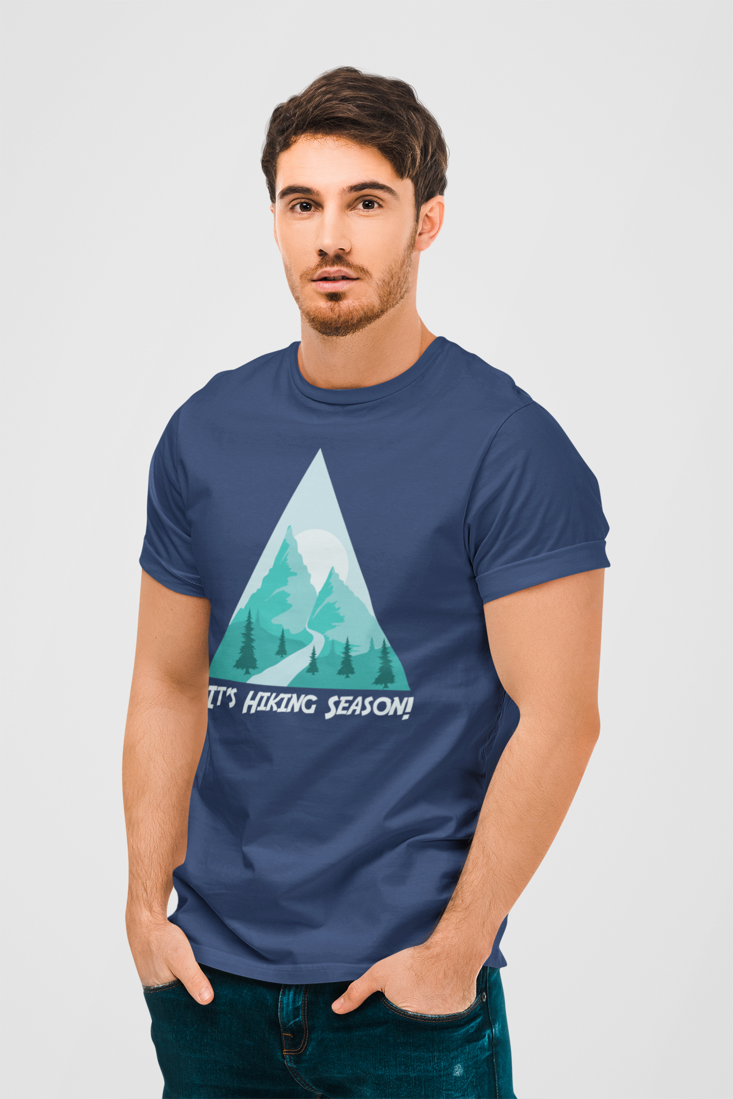 Its A Hiking Season Navy Blue Round Neck T-Shirt for Men