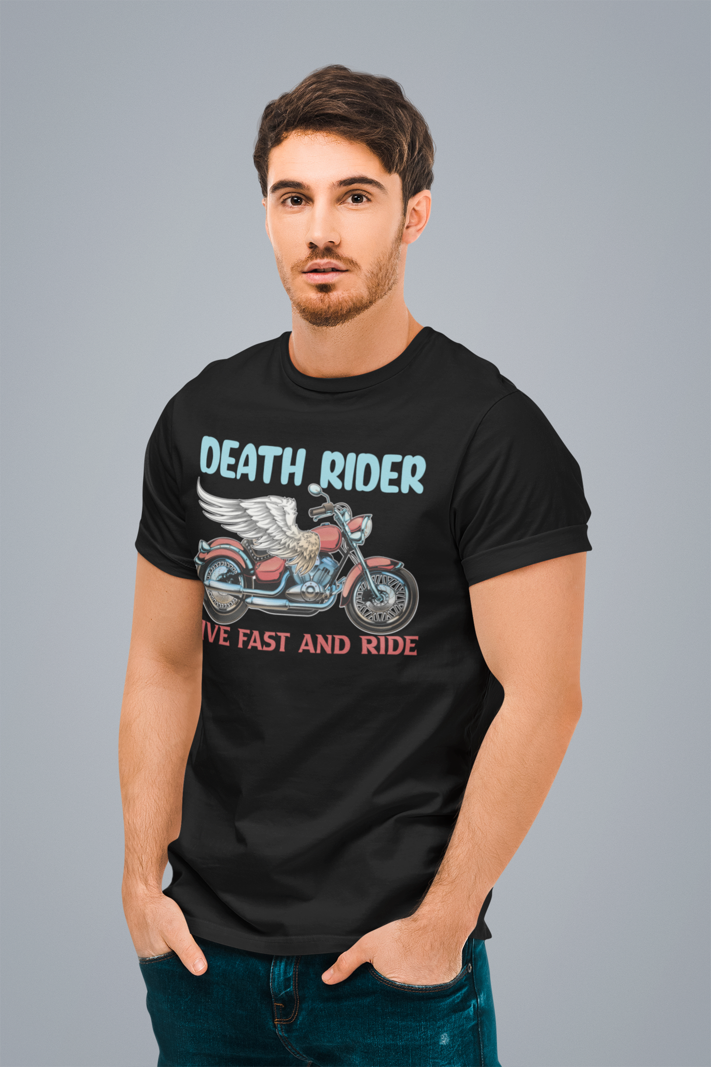 Death Rider Black Round Neck T-Shirt for Men