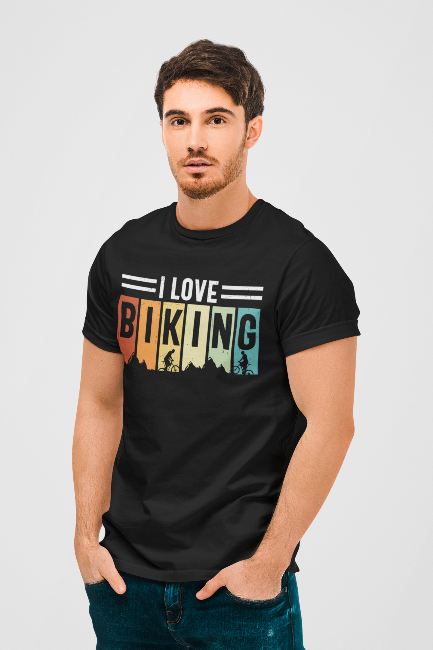I Love Biking Black Round Neck T-Shirt for Men