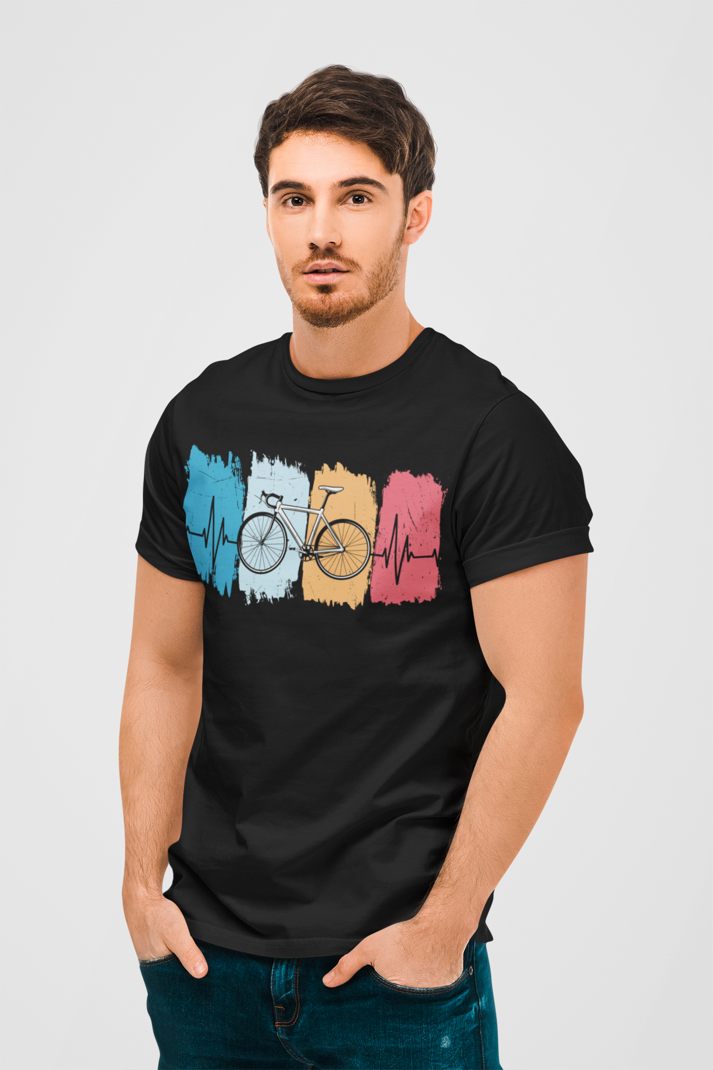 Cycling Heartline Black Round Neck T-Shirt for Men