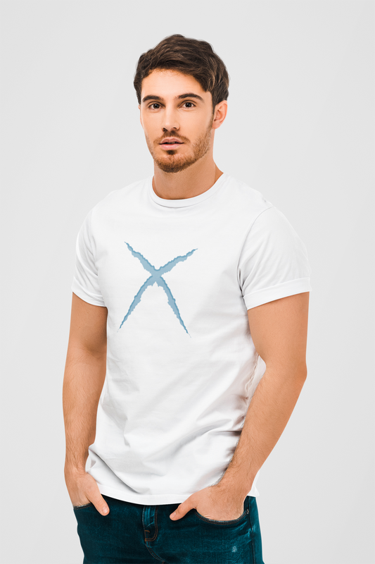 Criss Cross White Round Neck T-Shirt for Men