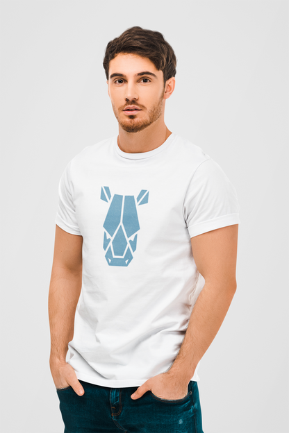 Blue Robot Face White Round Neck T-Shirt for Men