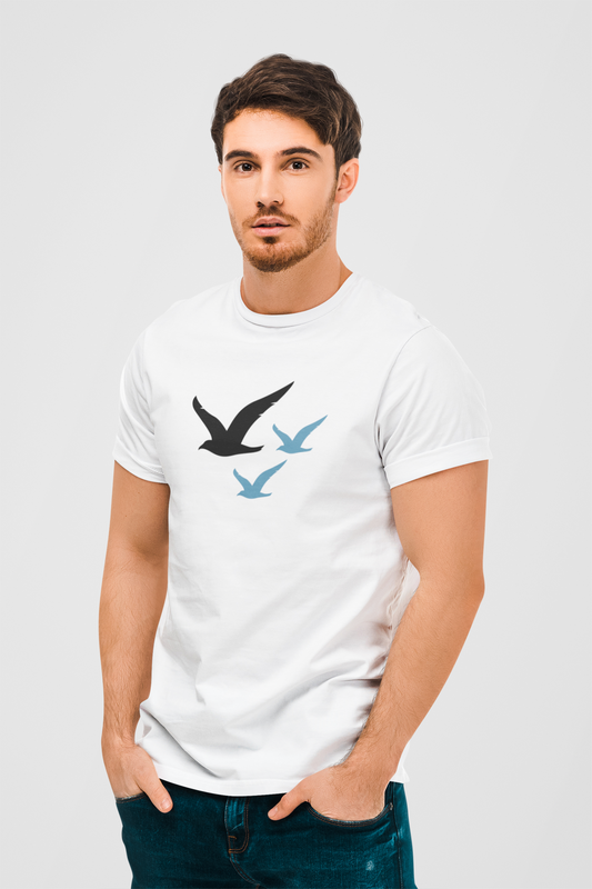 Flying Eagle White Round Neck T-Shirt for Men