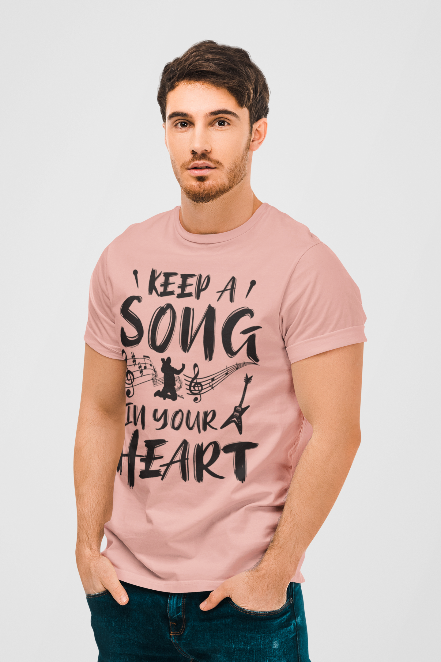 Keep Song In Your Heart Peach Round Neck T-Shirt for Men