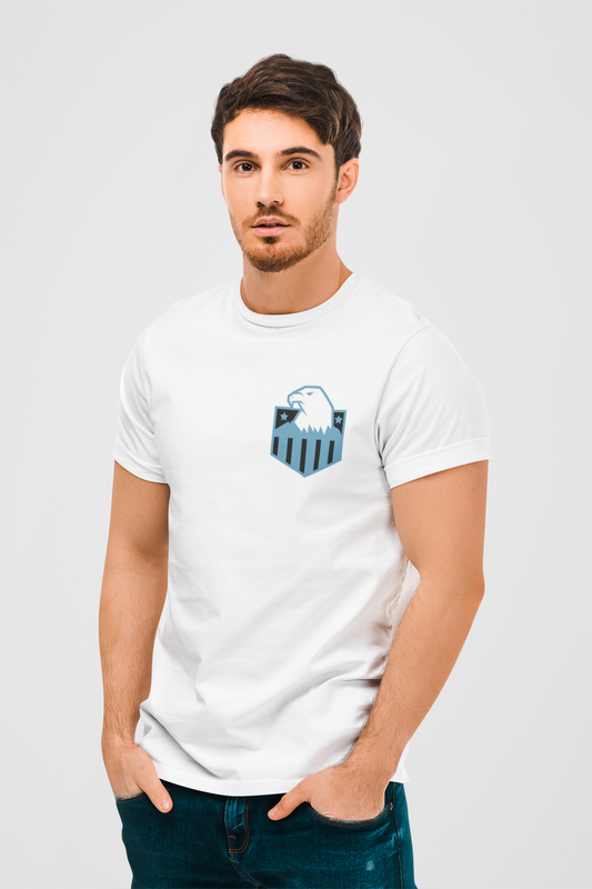 Pocket Eagle White Round Neck T-Shirt for Men. 