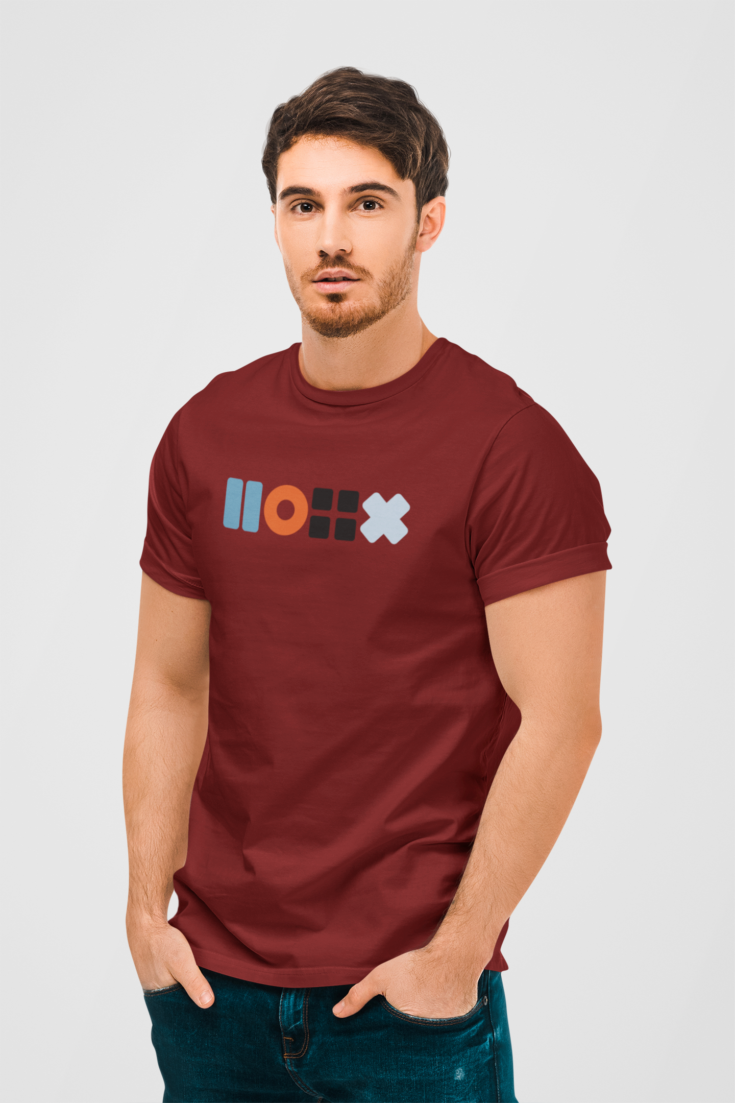 X And O Marron Round Neck T-Shirt for Men. 