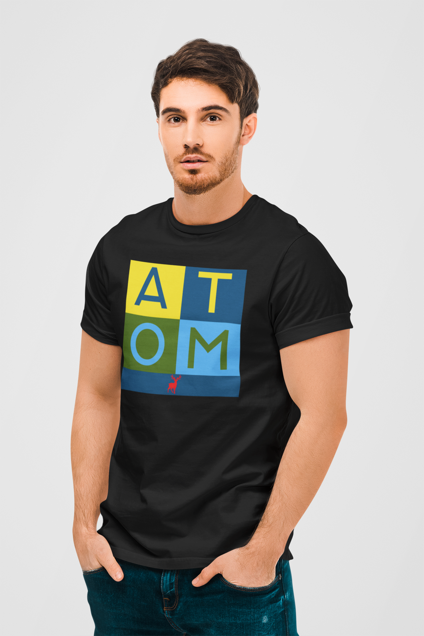 ATOM Signature Color Box Black Round Neck T-Shirt for Men.