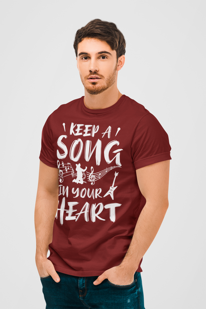 Keep Song In Your Heart Marron Round Neck T-Shirt for Men