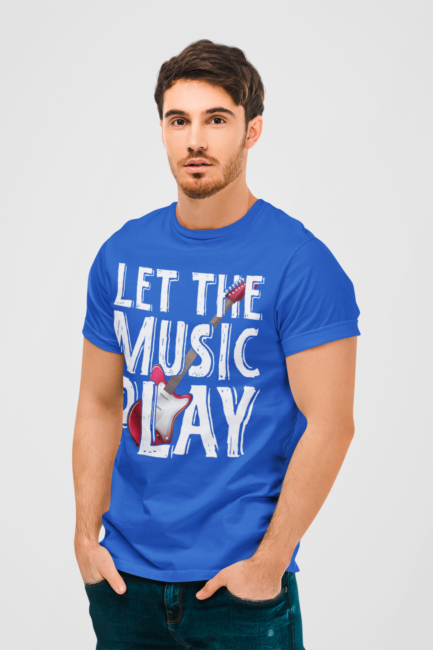 Let The Music Play Royal Blue Round Neck T-Shirt for Men