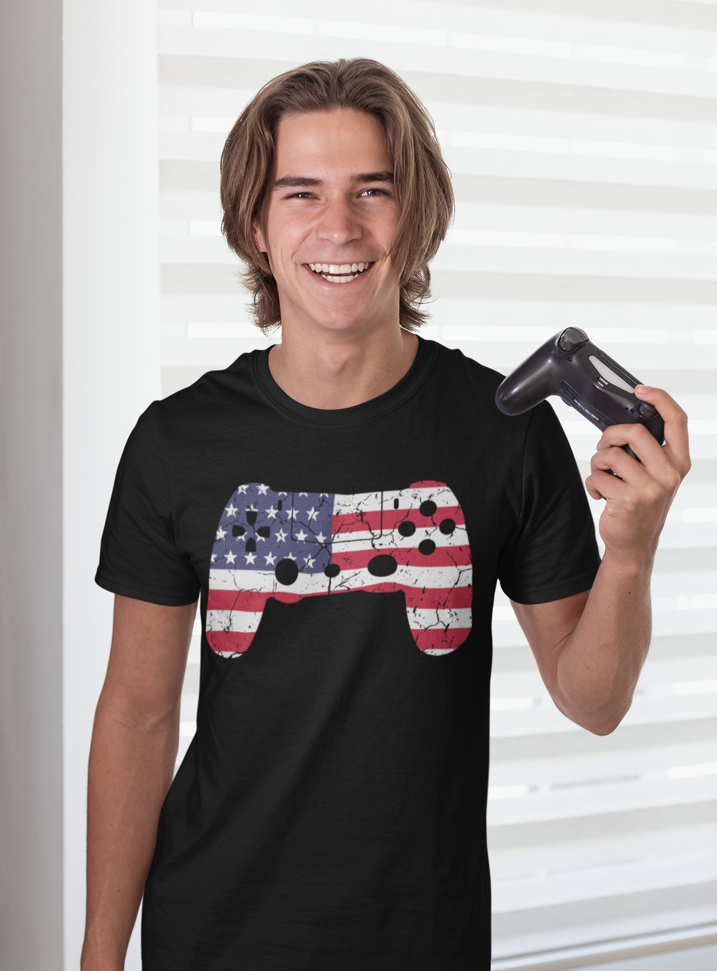 American Gamer Black Round Neck T-Shirt for Men