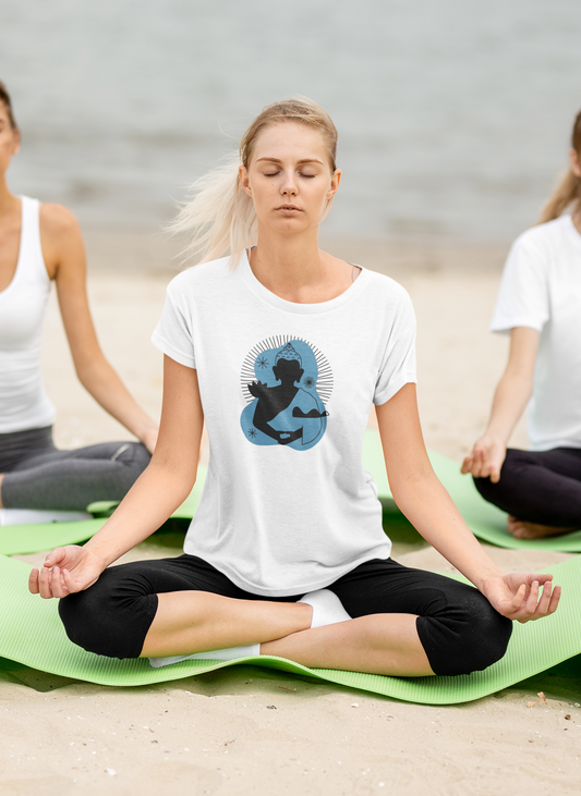 Meditating Focus Buddha White T-Shirt For Women