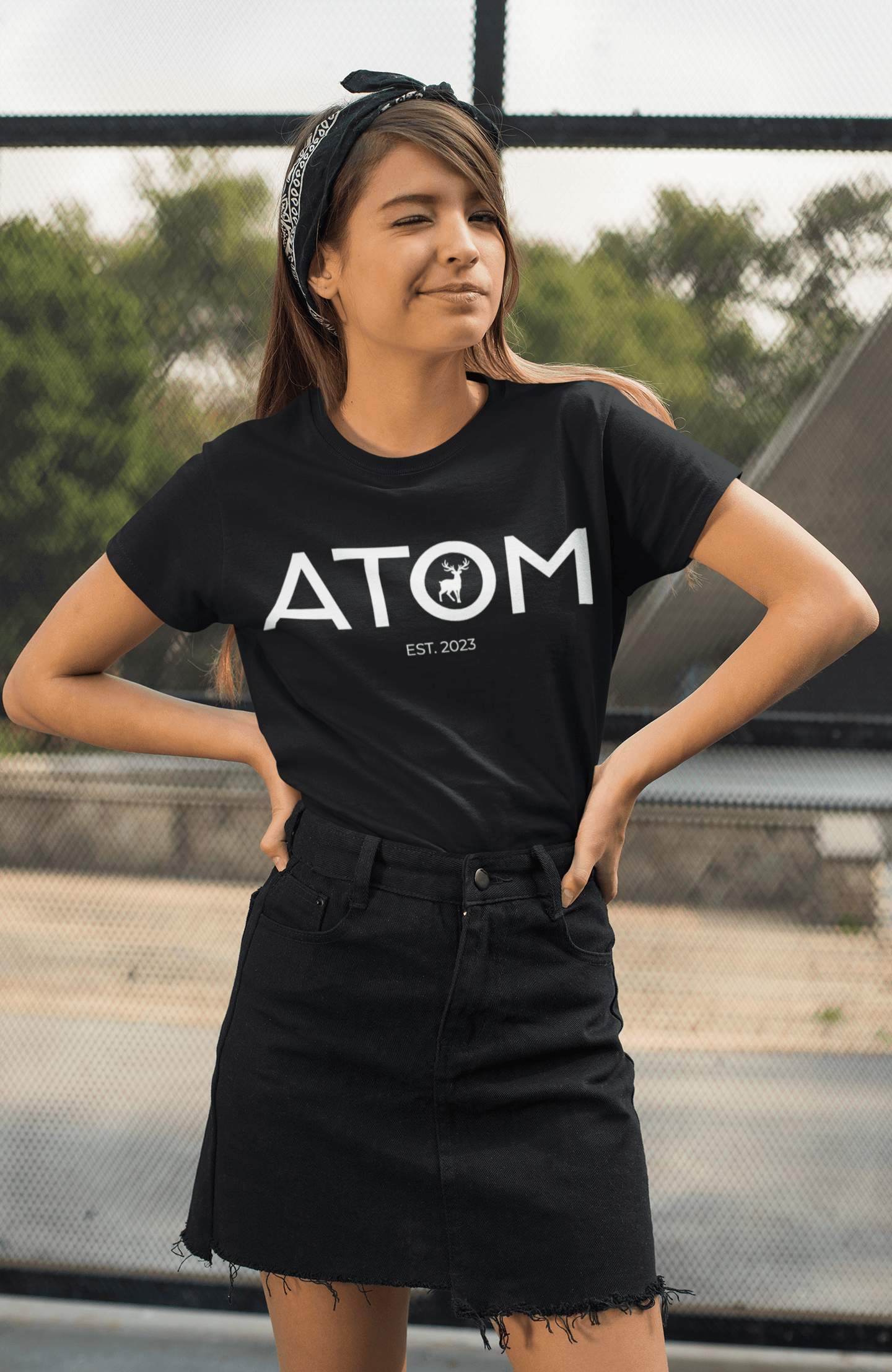 Plain Black Horizontal Icon T-Shirt For Women - ATOM