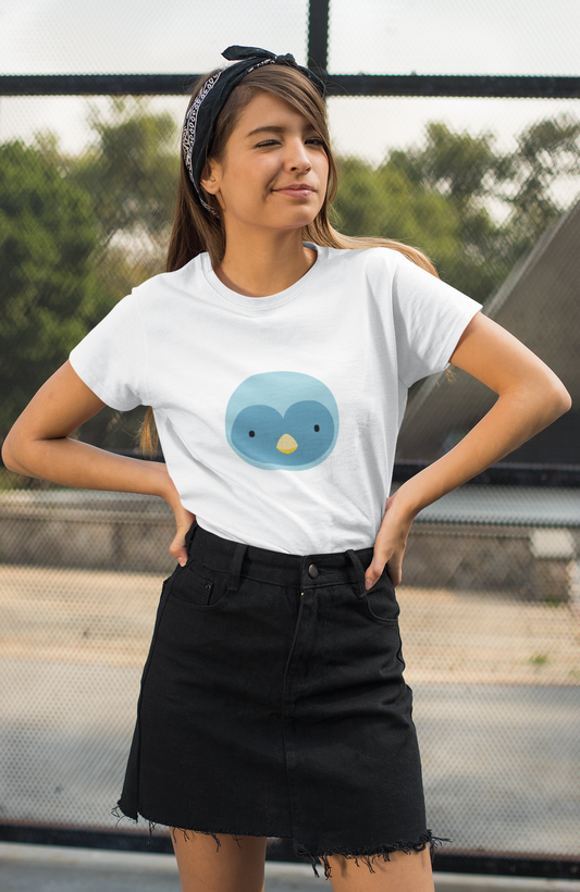 Yellow Beak White Round Neck T-Shirt for Women