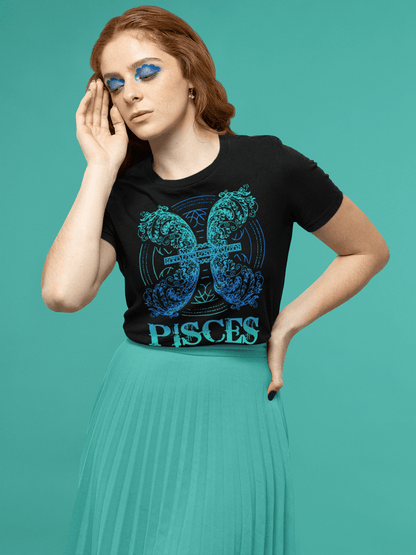 Pisces Black T-Shirt For Women - ATOM