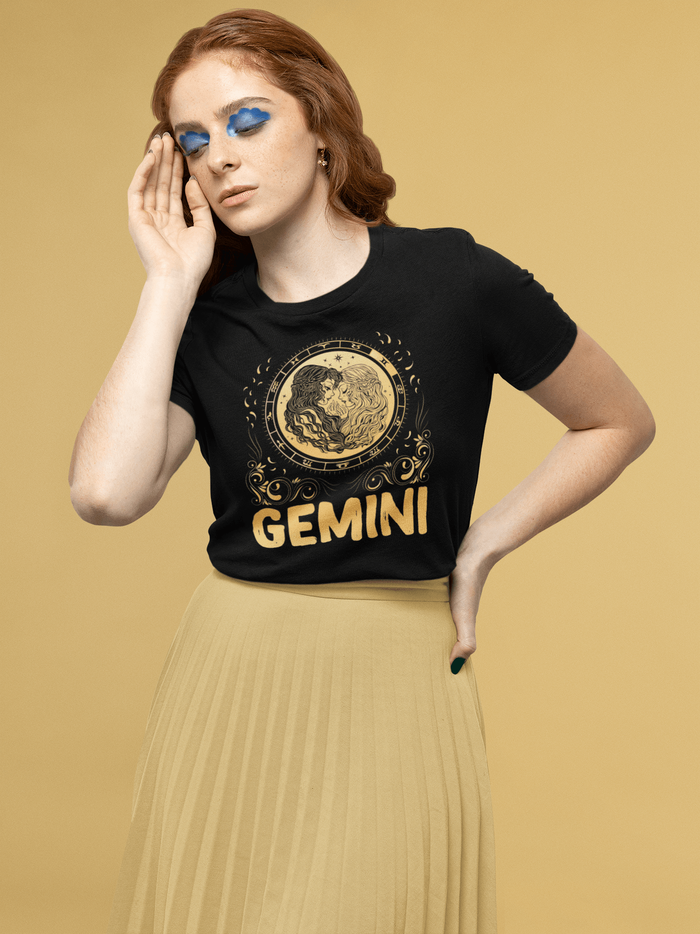 Gemini Zodiac Black T-Shirt For Women - ATOM