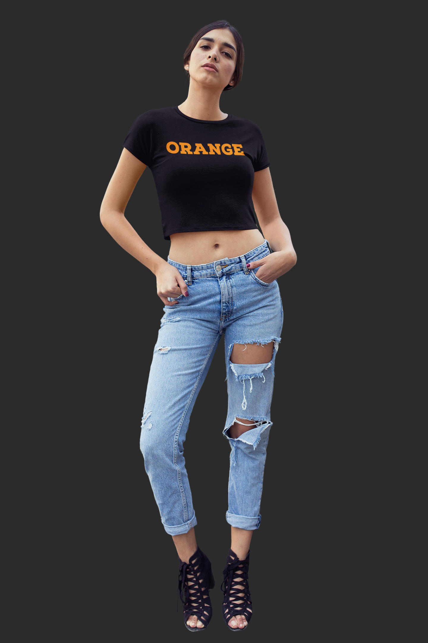 ATOM Basic Colour Splash Black Round Neck T-Shirt for Women. 