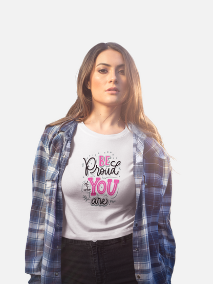 Be Proud White Round Neck Crop Top for Women. 