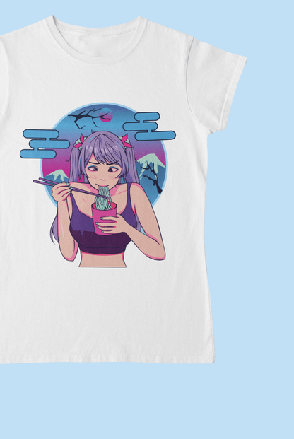 Anime Foodie Girl White T-Shirt For Women - ATOM