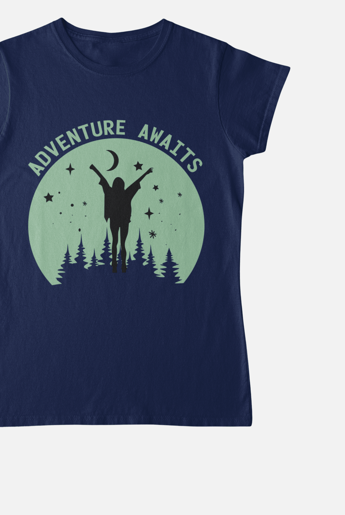 Adventure Awaits Navy Blue T-Shirt For Women - ATOM