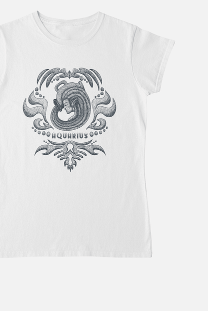 Aquarius Vintage White T-Shirt For Women - ATOM