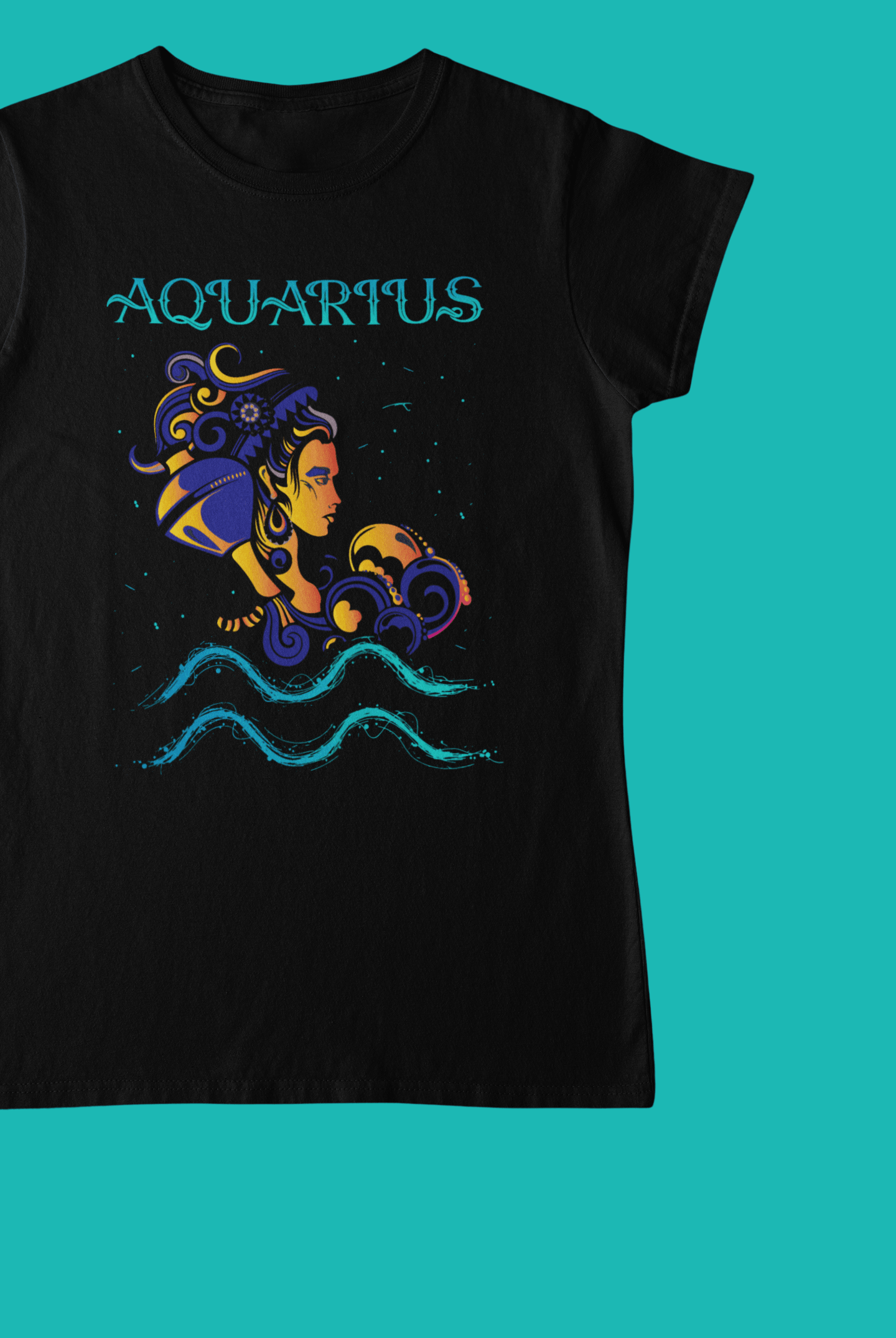 Aquarius Illustration 2 Black T-Shirt For Women - ATOM