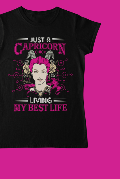 Just A Capricorn Chick Black T-Shirt For Women - ATOM