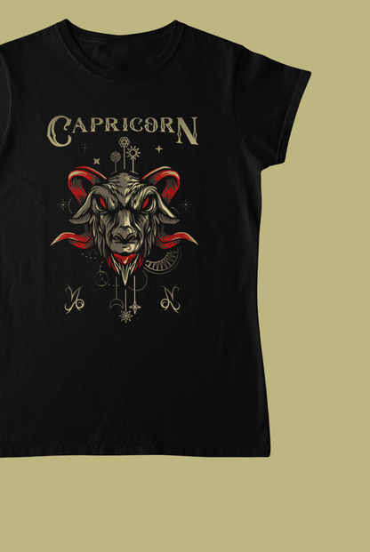 Capricorn Zodiac Black T-Shirt For Women - ATOM