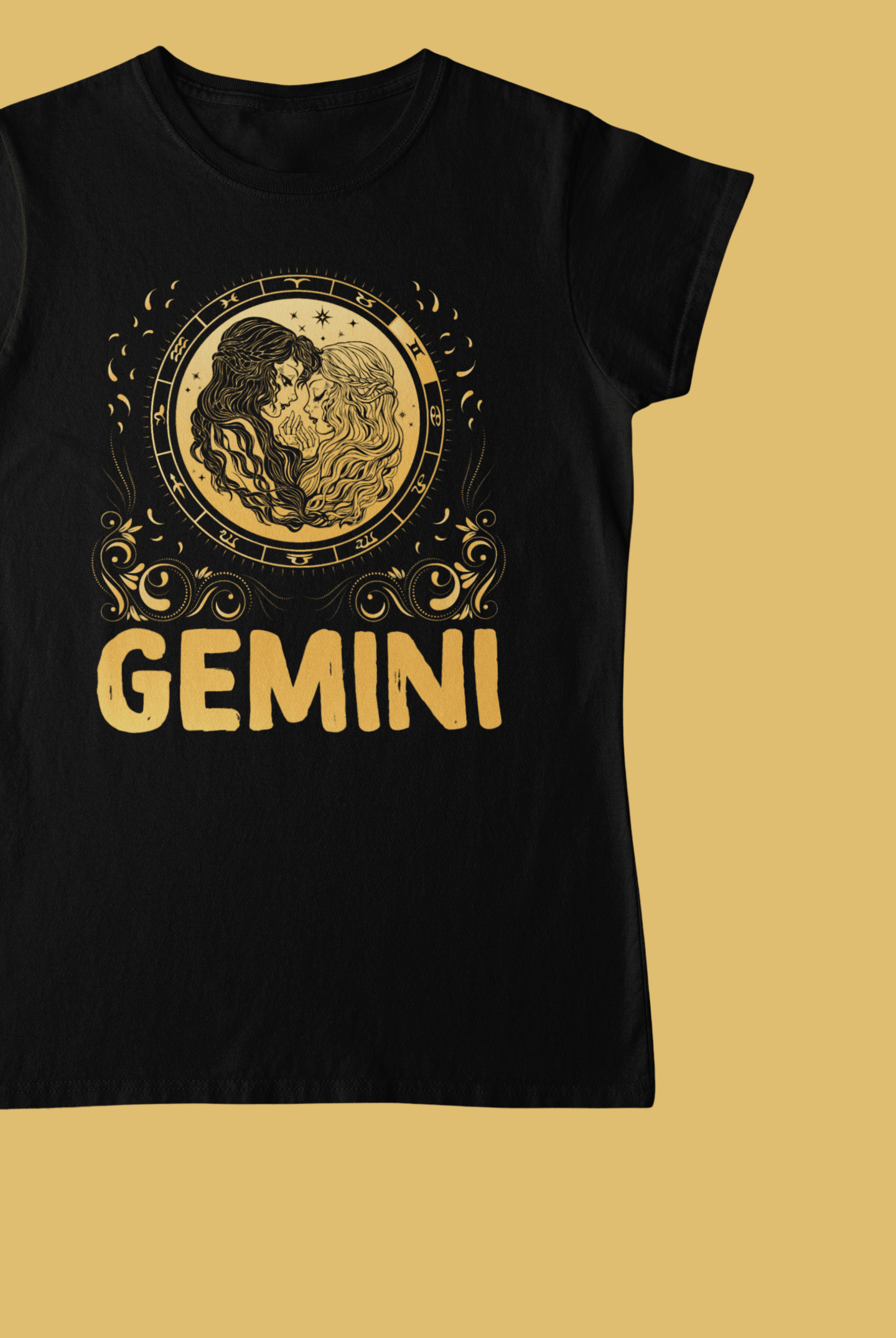 Gemini Zodiac Black T-Shirt For Women - ATOM