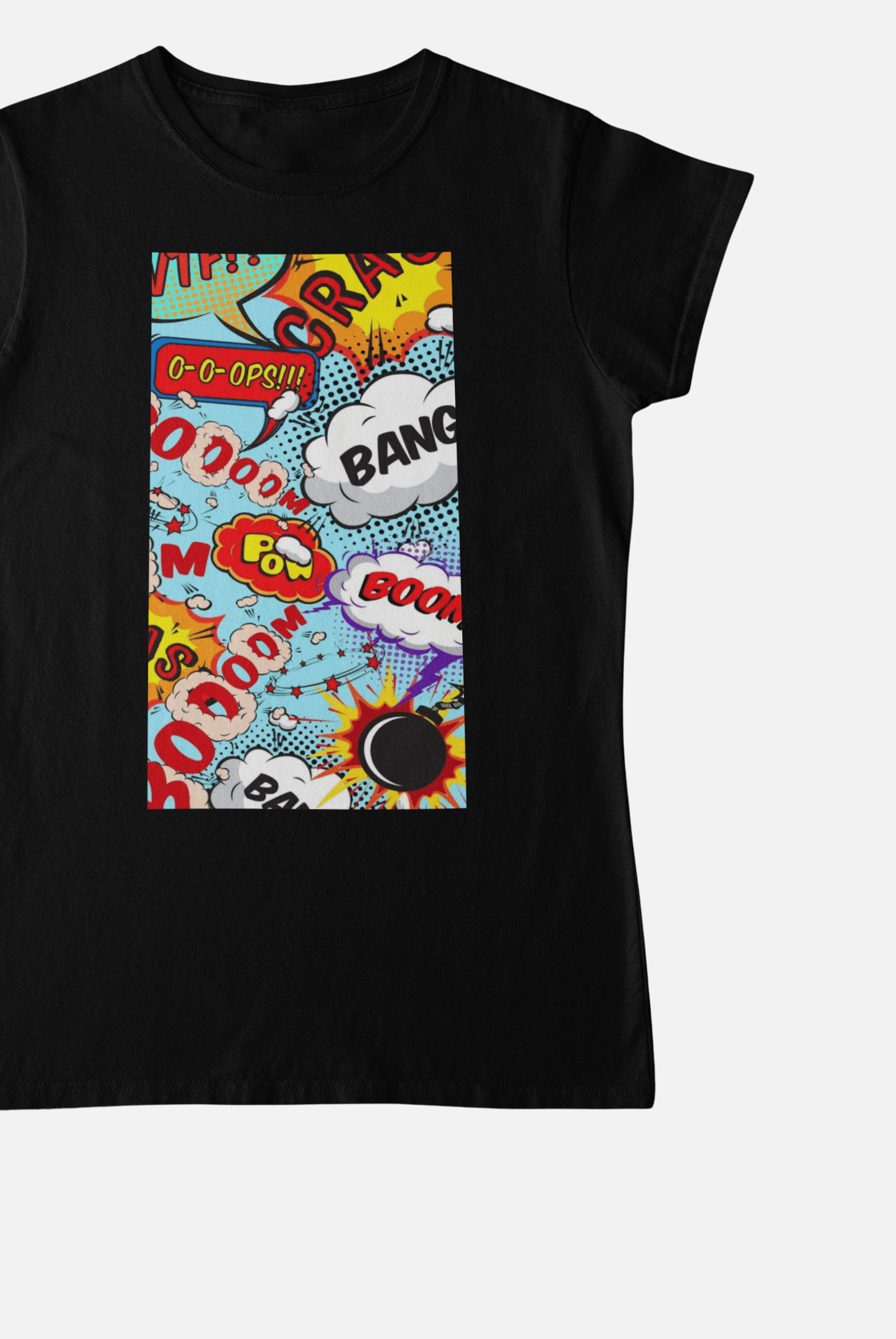 Comic Expression Funky Black T-Shirt For Women - ATOM
