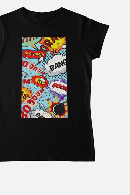 Comic Expression Funky Black T-Shirt For Women - ATOM